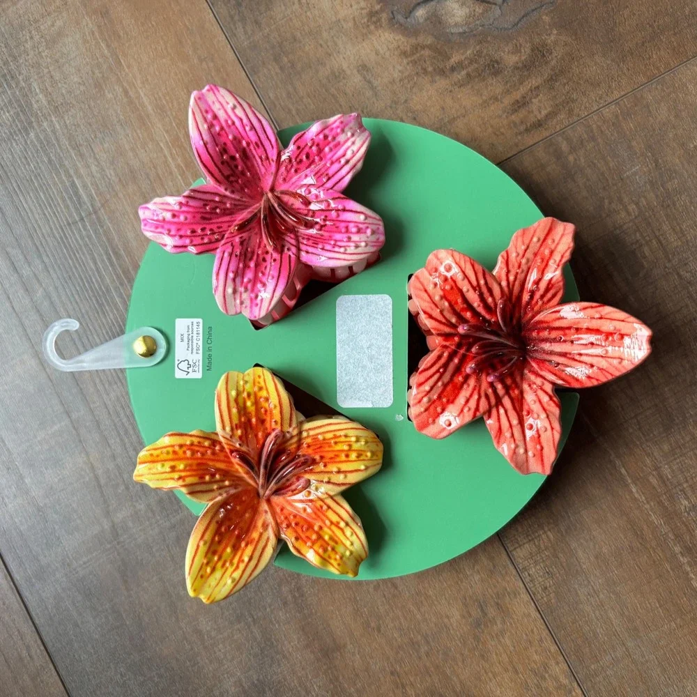 Piper K Tropical Lily Flower Claw Clips Accessories Set of 3 Tropical Coquette